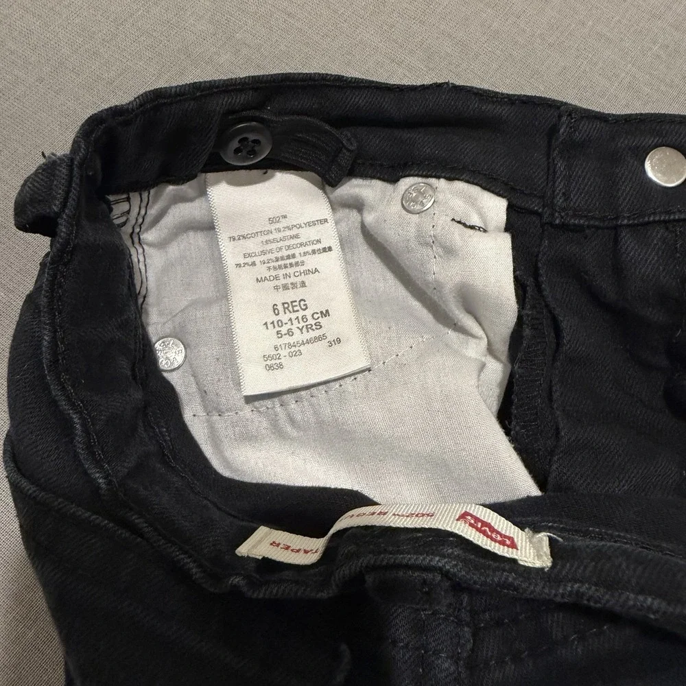 Levi's 502 Regular Taper Jeans Black Denim Stretch Kids Boys Size 6 Reg